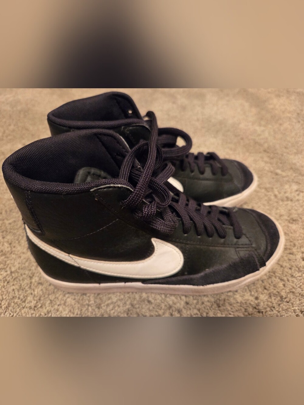 Nike Kids Black High-Top Sneakers with White Swoosh Accent